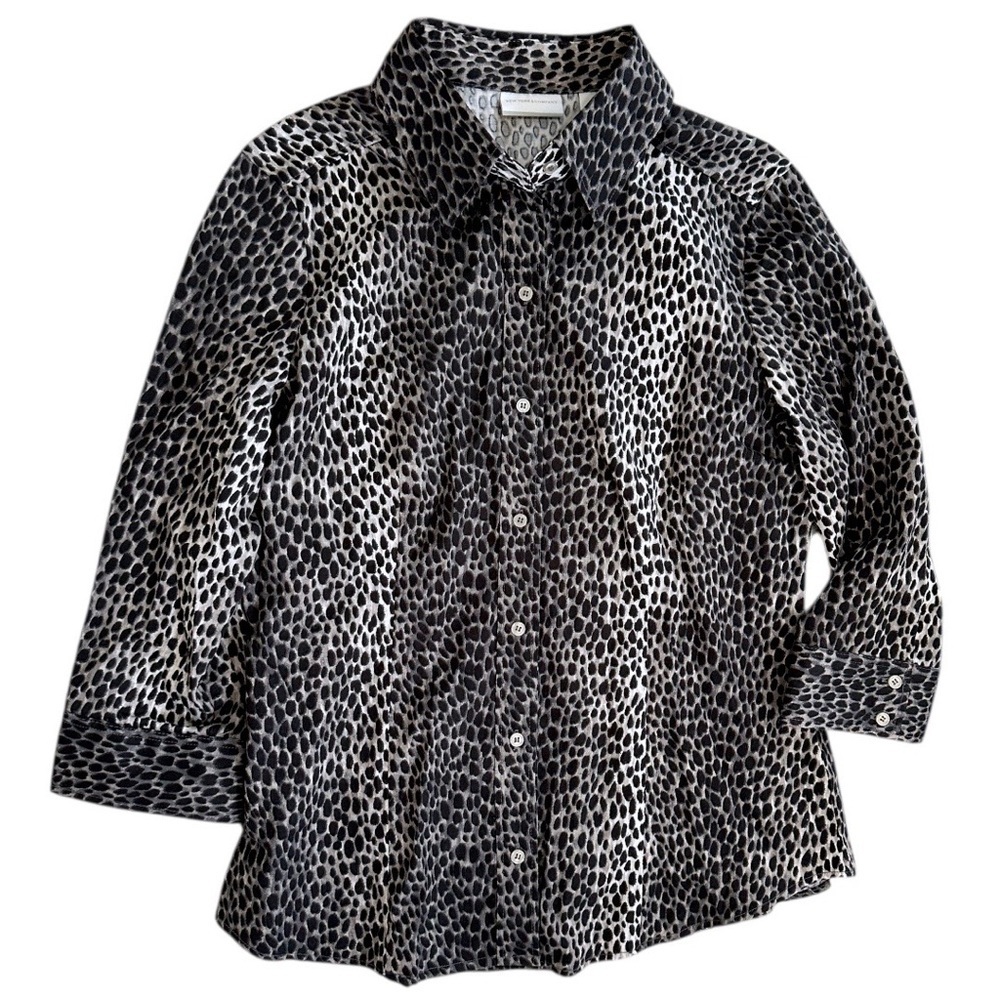New York & Company Animal Print Button Down Dress Blouse Shirt Size Large, New - Picture 11 of 16